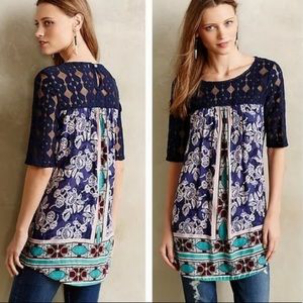 Anthropologie Akemi + Kin Blue Motif Tunic Shirt